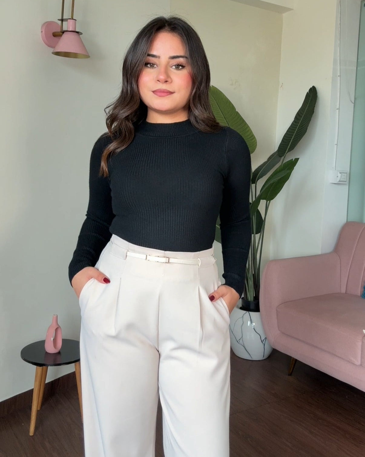 High Neck Ribbed Knitted Top