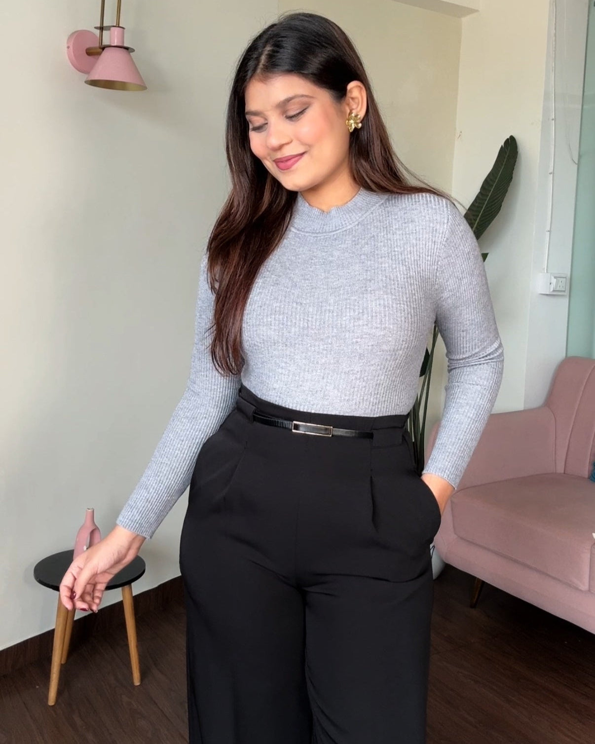 High Neck Ribbed Knitted Top