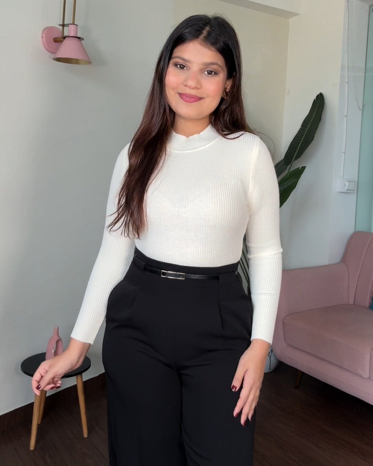 High Neck Ribbed Knitted Top