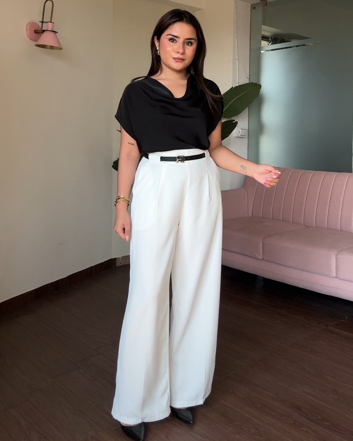 High Waist Wide Leg Belted Trouser