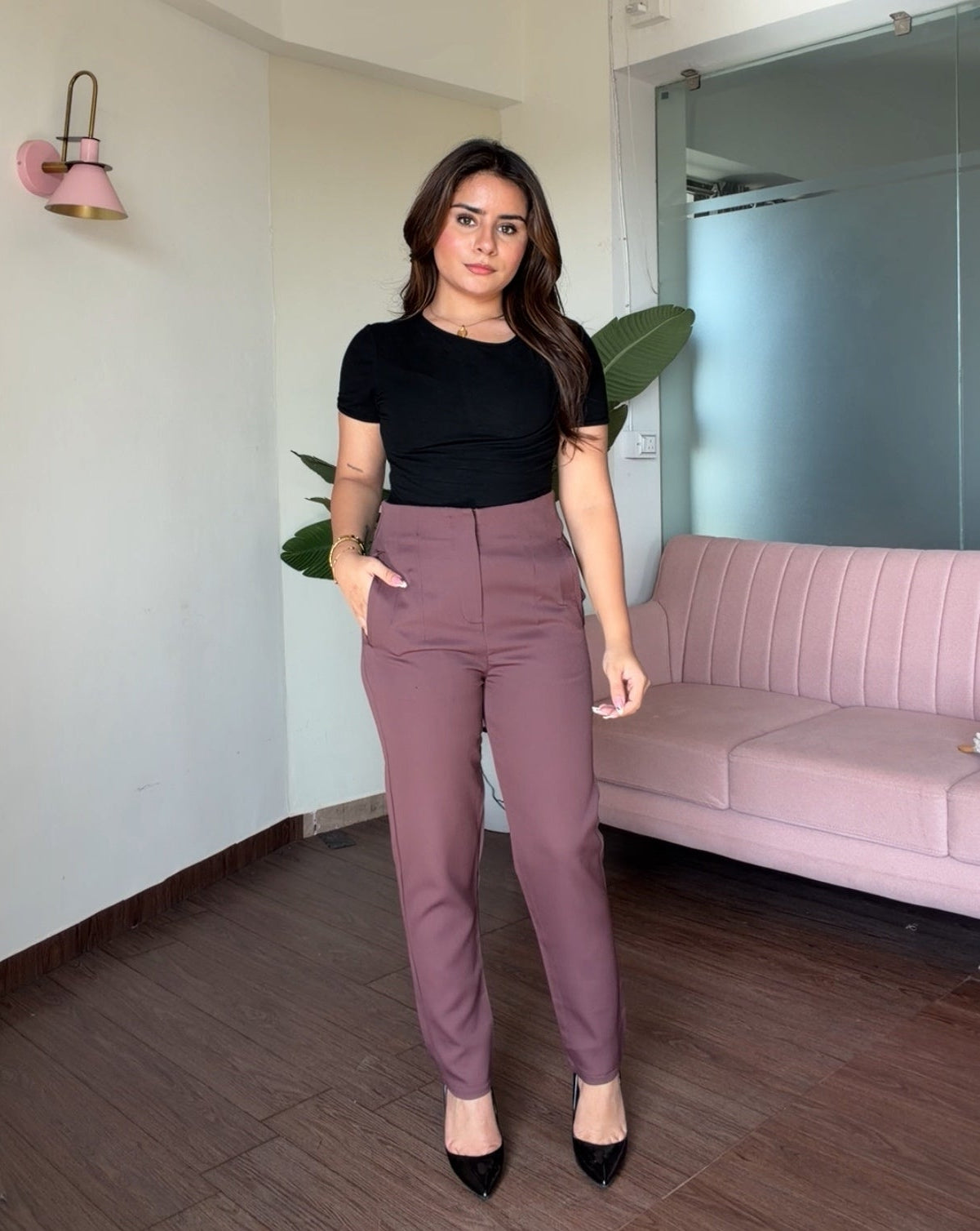 High Waisted Straight Fit Pants