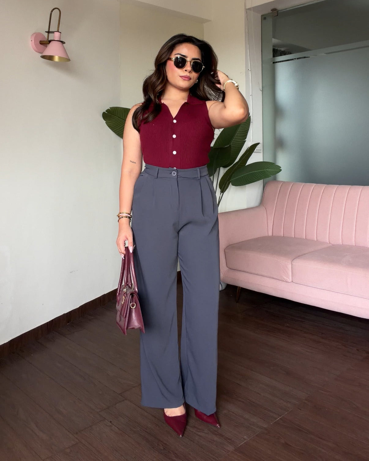 High Waisted Tailored Wide Leg Pants