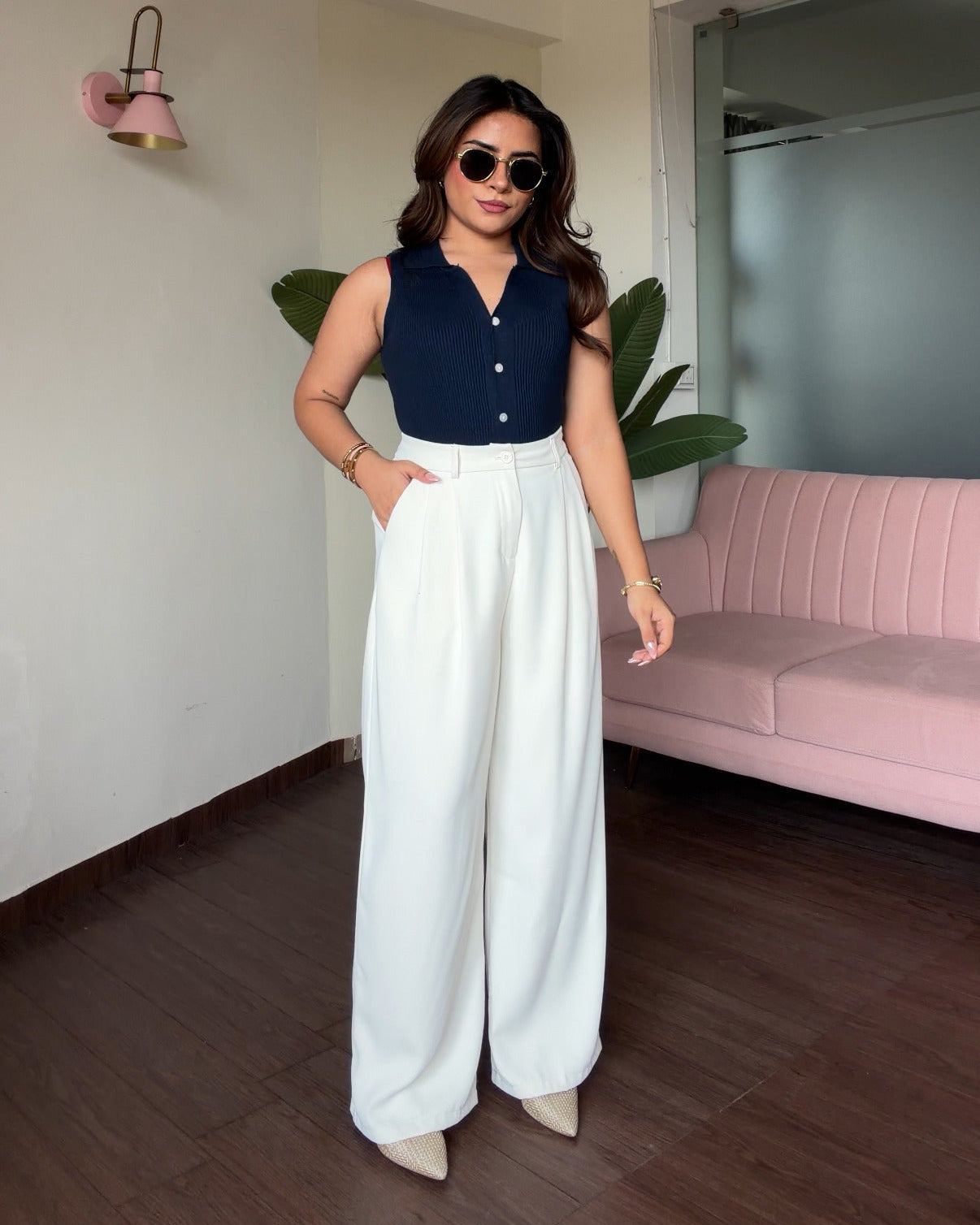 High Waisted Tailored Wide Leg Pants