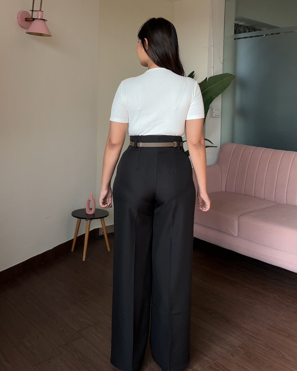 High Waisted Wide Legged Pants With Belt