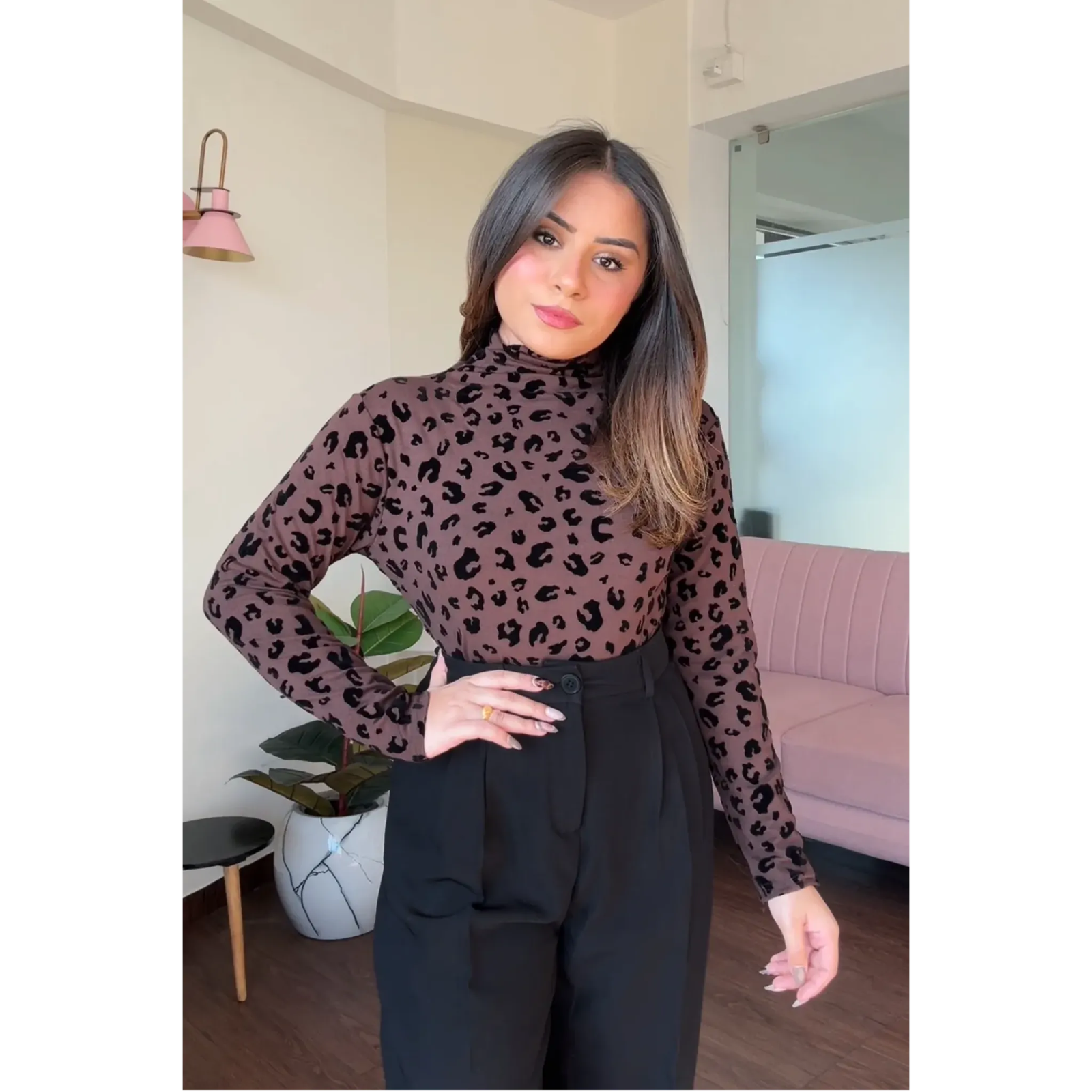 Highneck Animal Print Bodycon Top