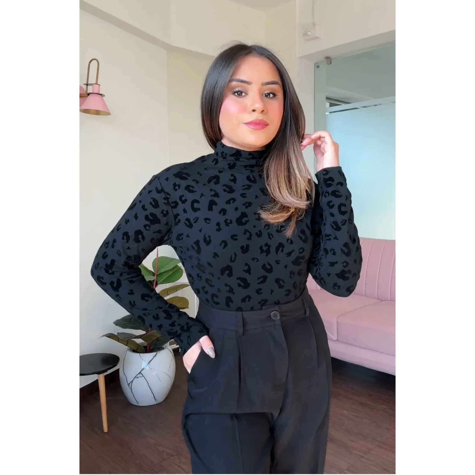 Highneck Animal Print Bodycon Top