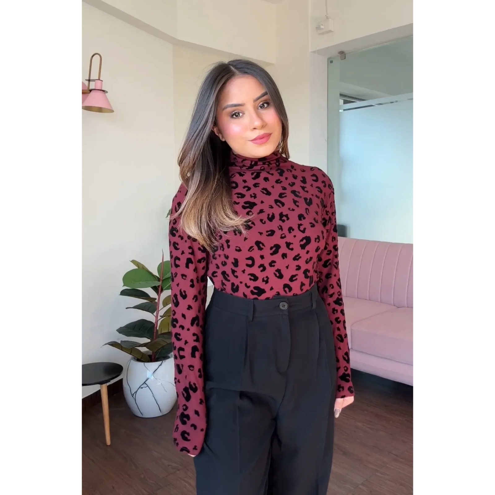 Highneck Animal Print Bodycon Top