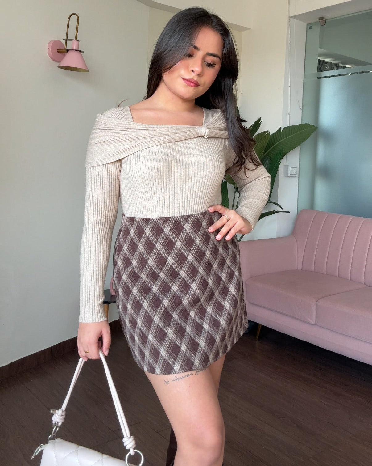 Bow-Detailing Ribbed Knitted Sweater Top