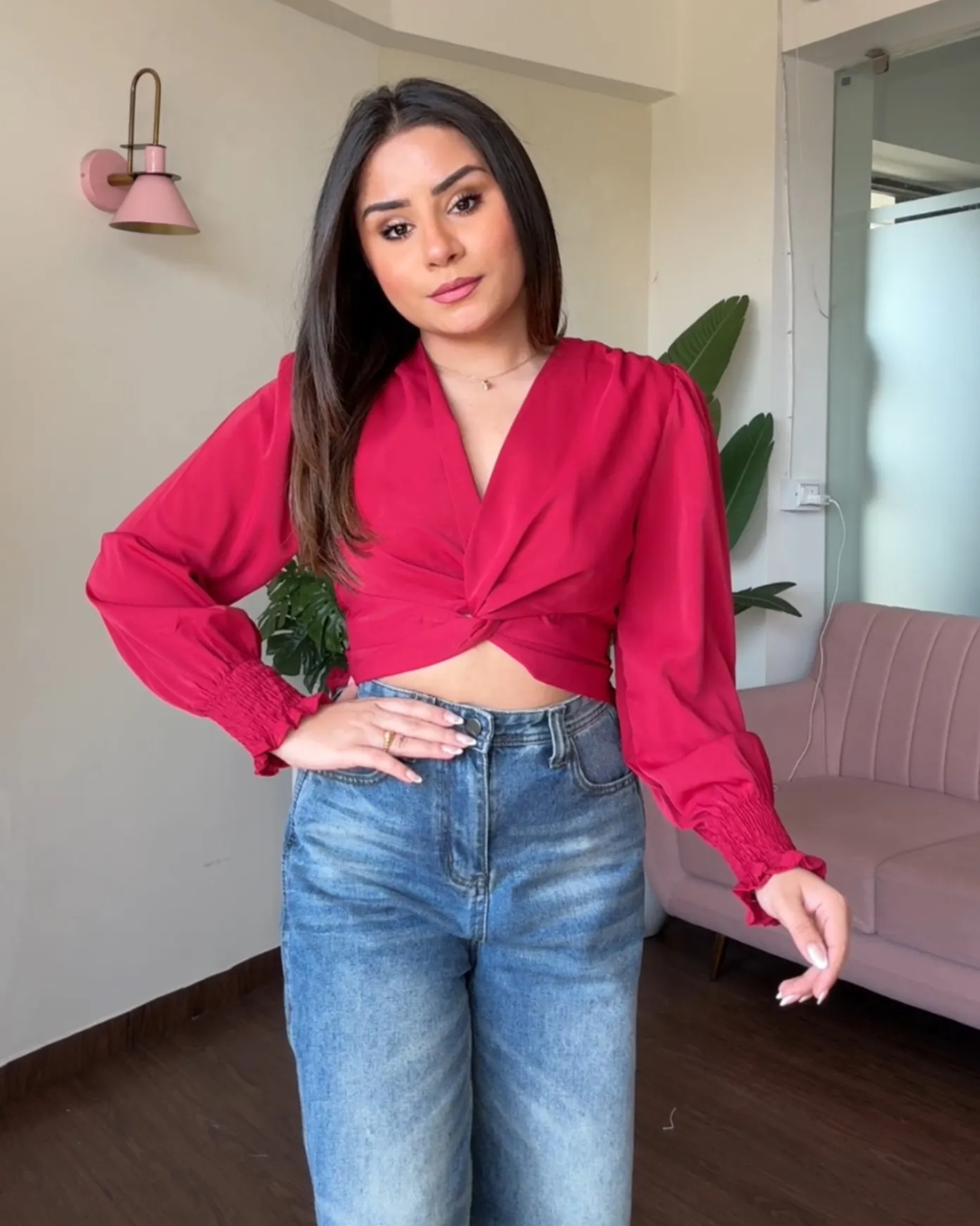 Puff Sleeves Knot Detail Crop Top