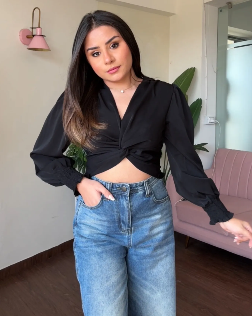 Puff Sleeves Knot Detail Crop Top