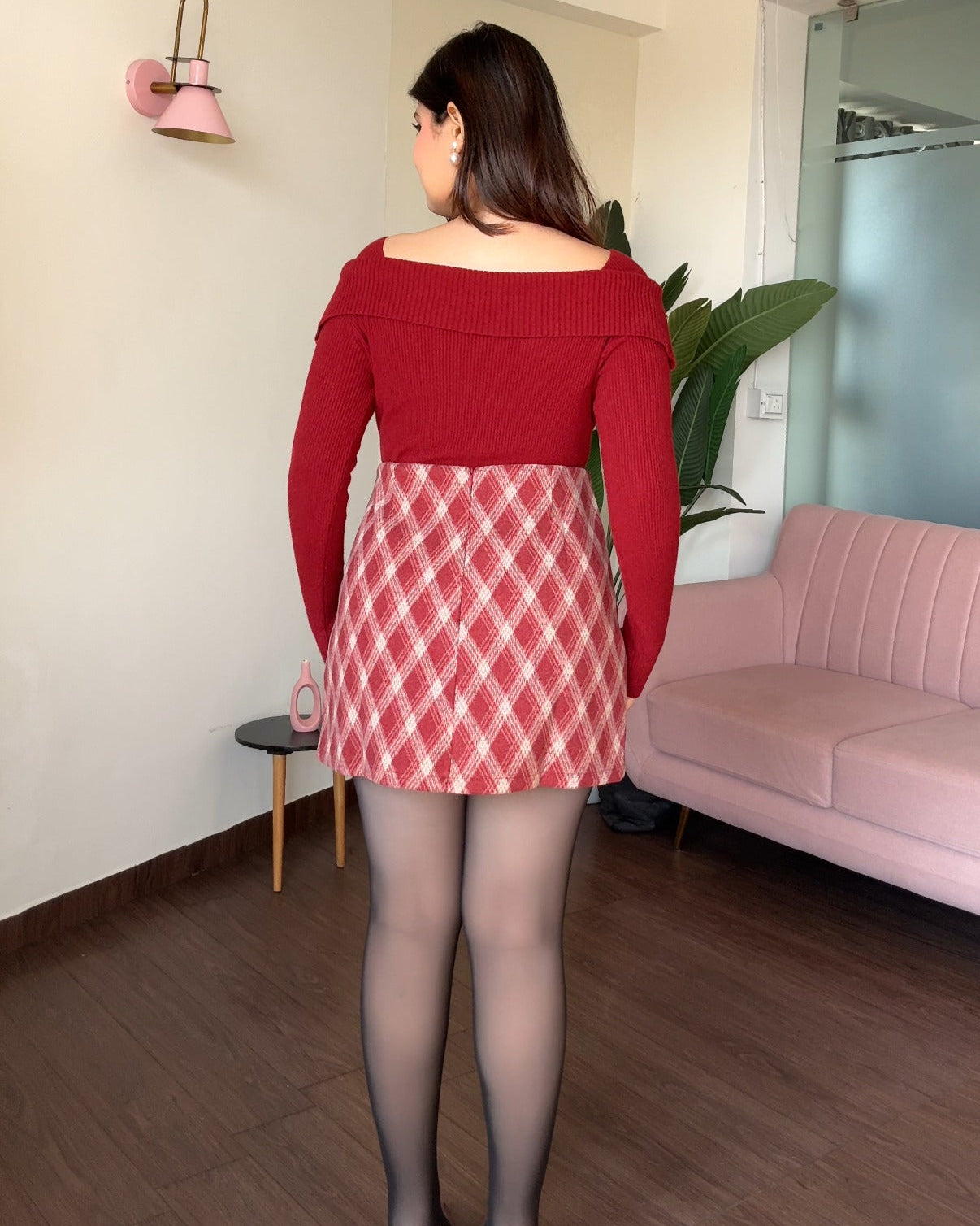 Woollen Plaid Mini Skirt