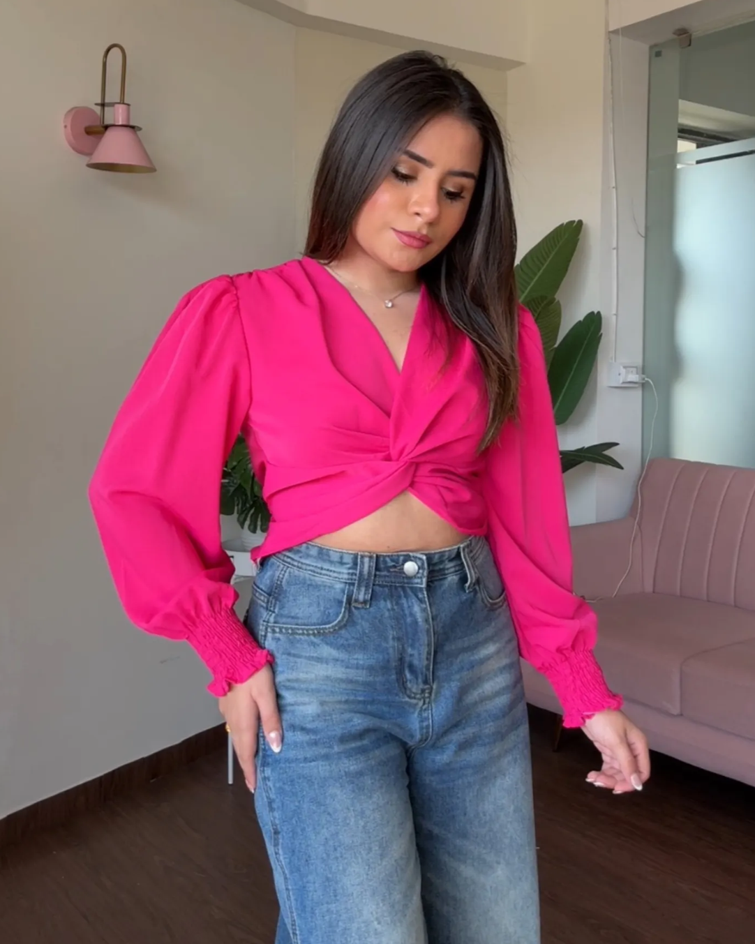 Puff Sleeves Knot Detail Crop Top
