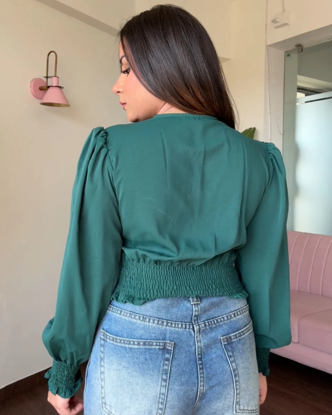 Puff Sleeves Knot Detail Crop Top