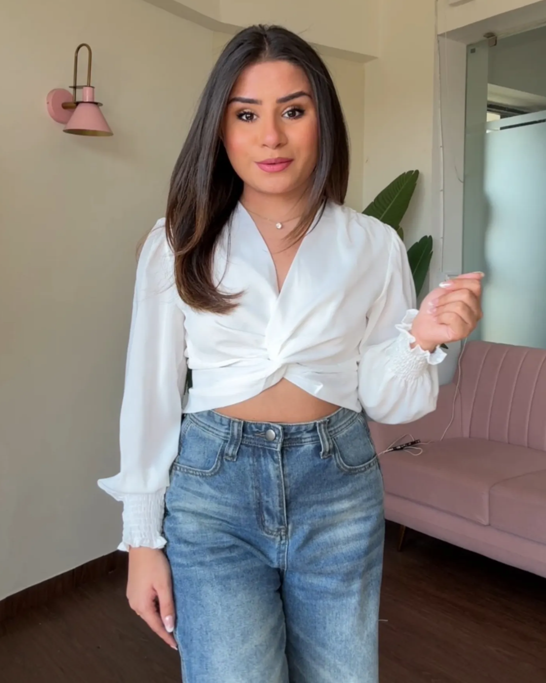 Puff Sleeves Knot Detail Crop Top