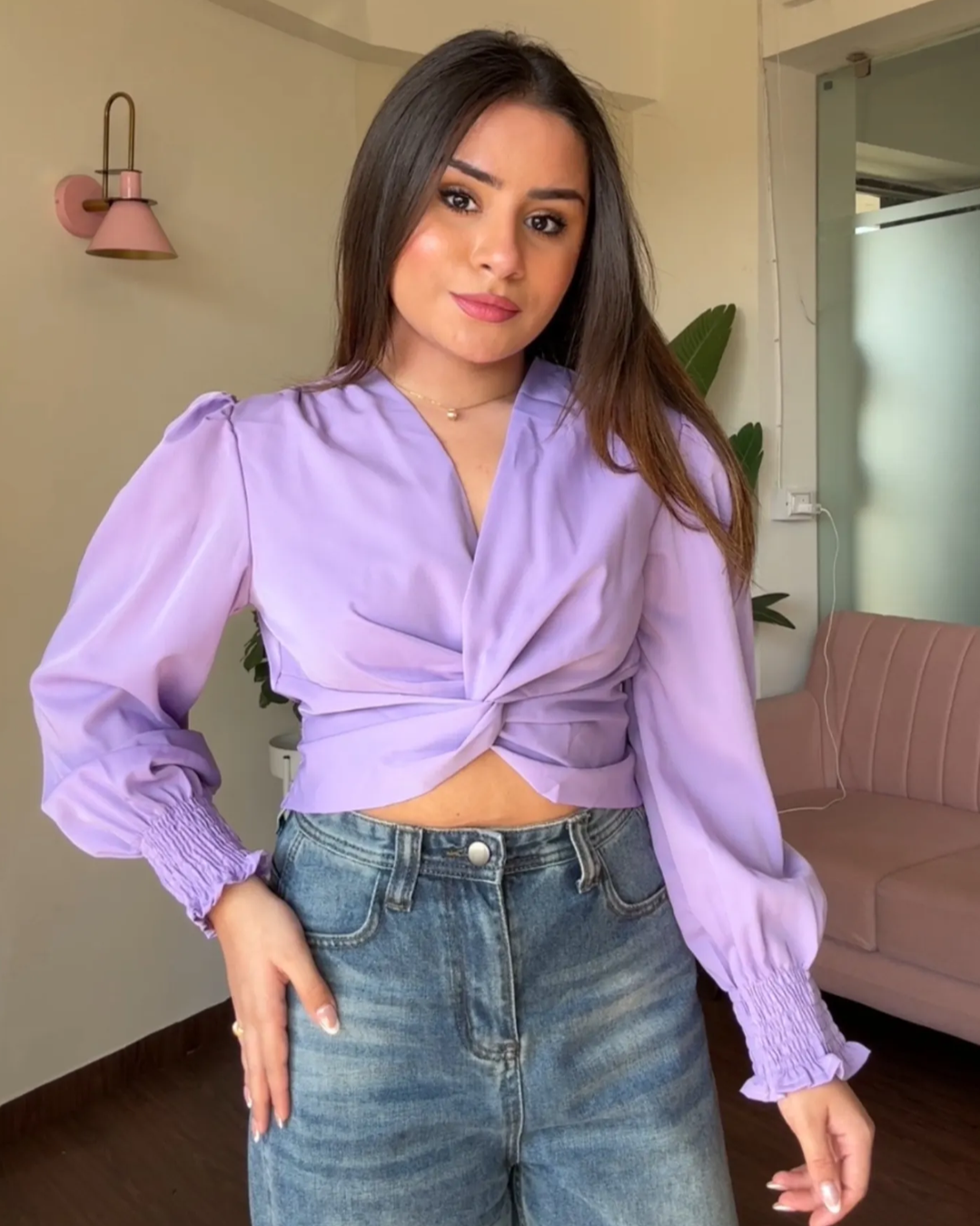 Puff Sleeves Knot Detail Crop Top