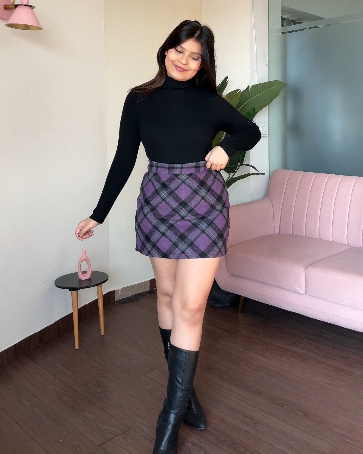 Violet Plaid Mini Skirt