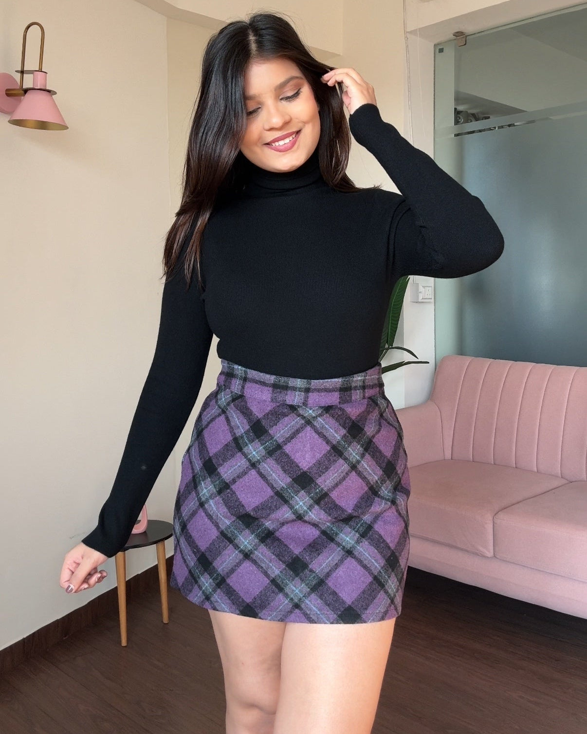 Violet Mini Skirt & Turtleneck Top