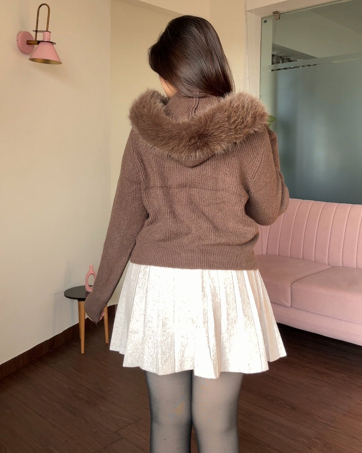 Zip Up Sweater With Fur Detailing