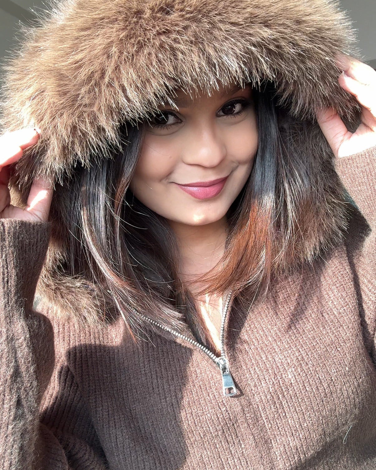 Zip Up Sweater With Fur Detailing