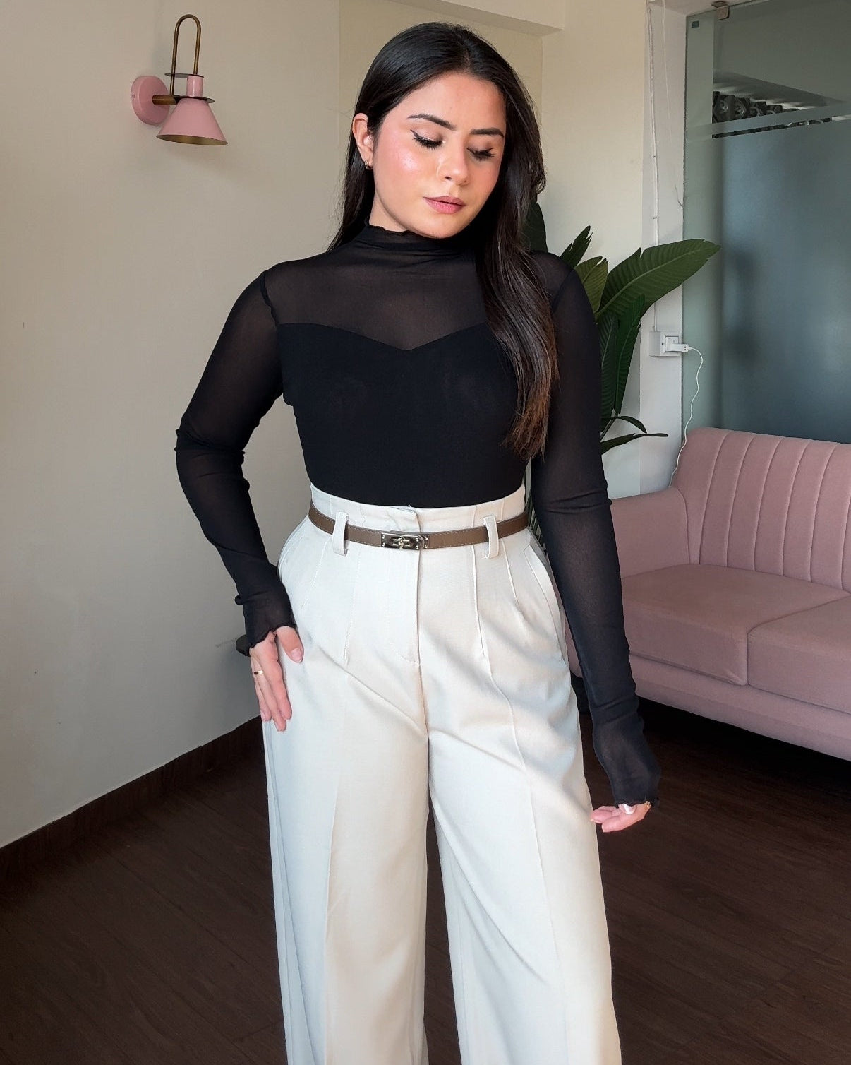 Sweetheart Neckline Mesh Detailing Top