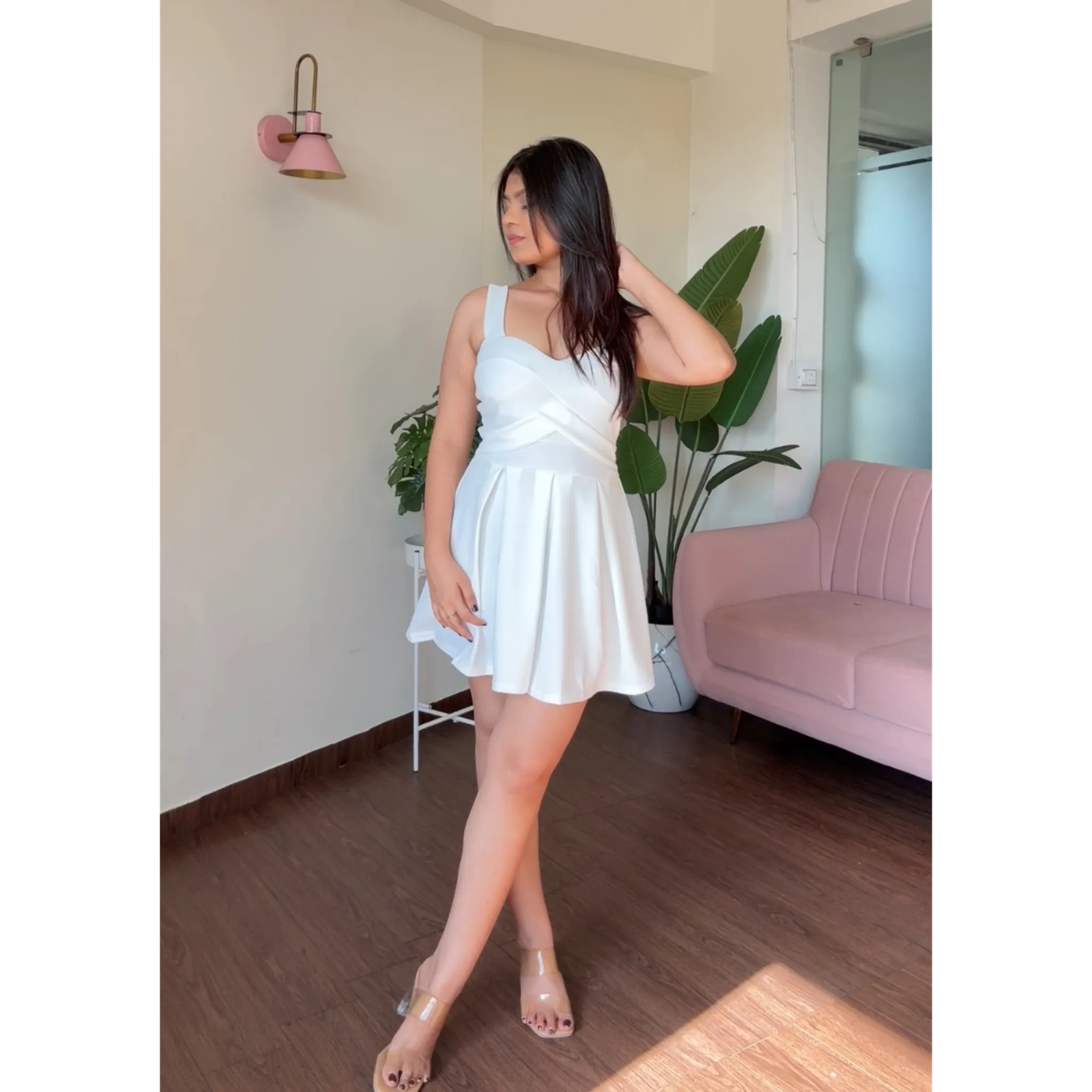 Criss Cross Solid Skater Dress