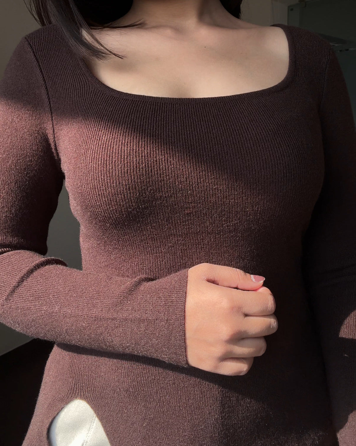 Round Neck Knitted Top With Slit