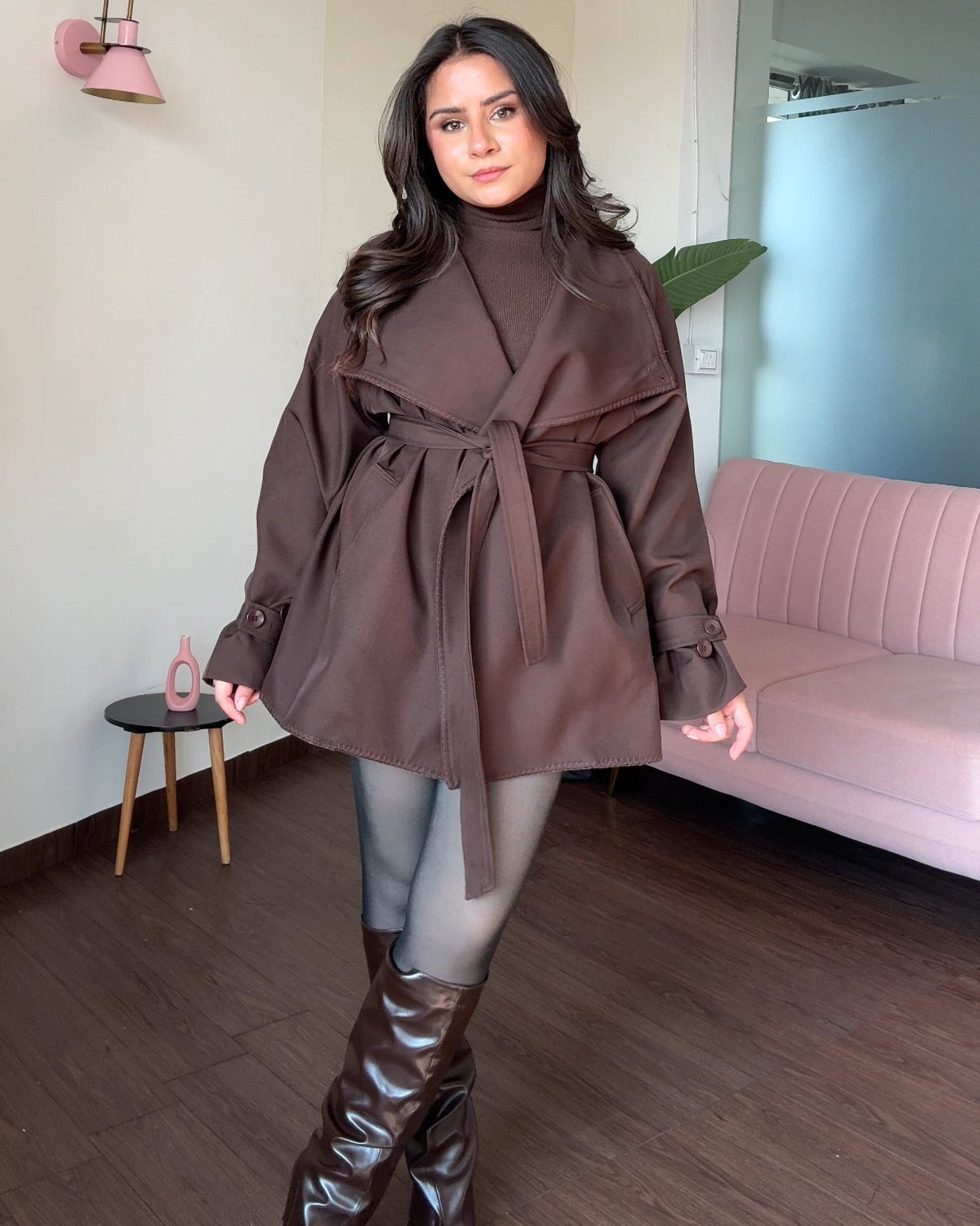 High Neck Button-Up Korean Collar Mini Trench Coat