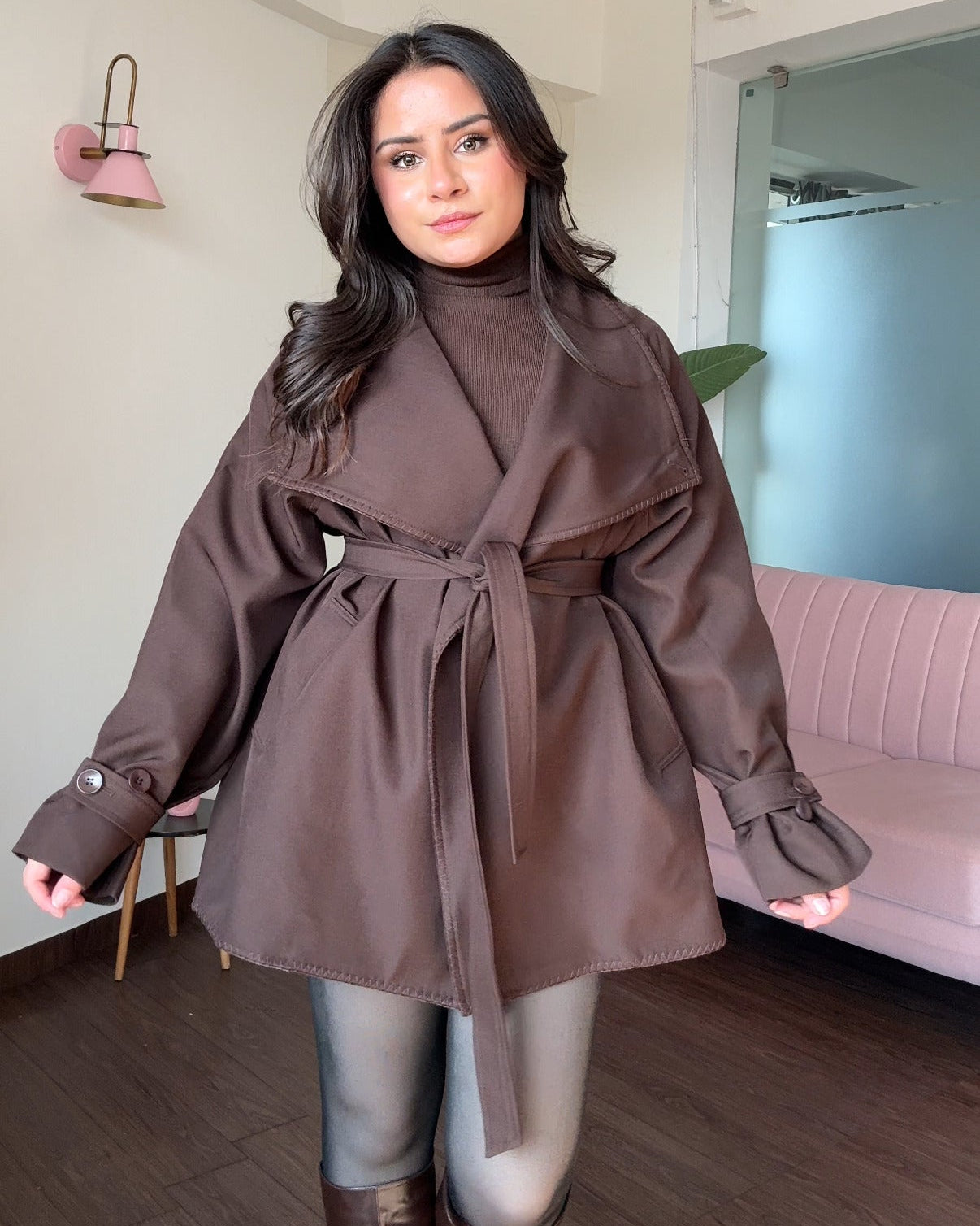 High Neck Button-Up Korean Collar Mini Trench Coat