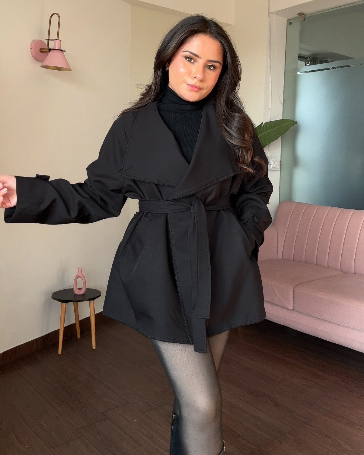 High Neck Button-Up Korean Collar Mini Trench Coat