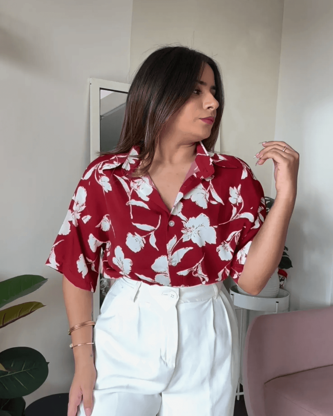 Printed Crepe Cut Sleeve Shirt