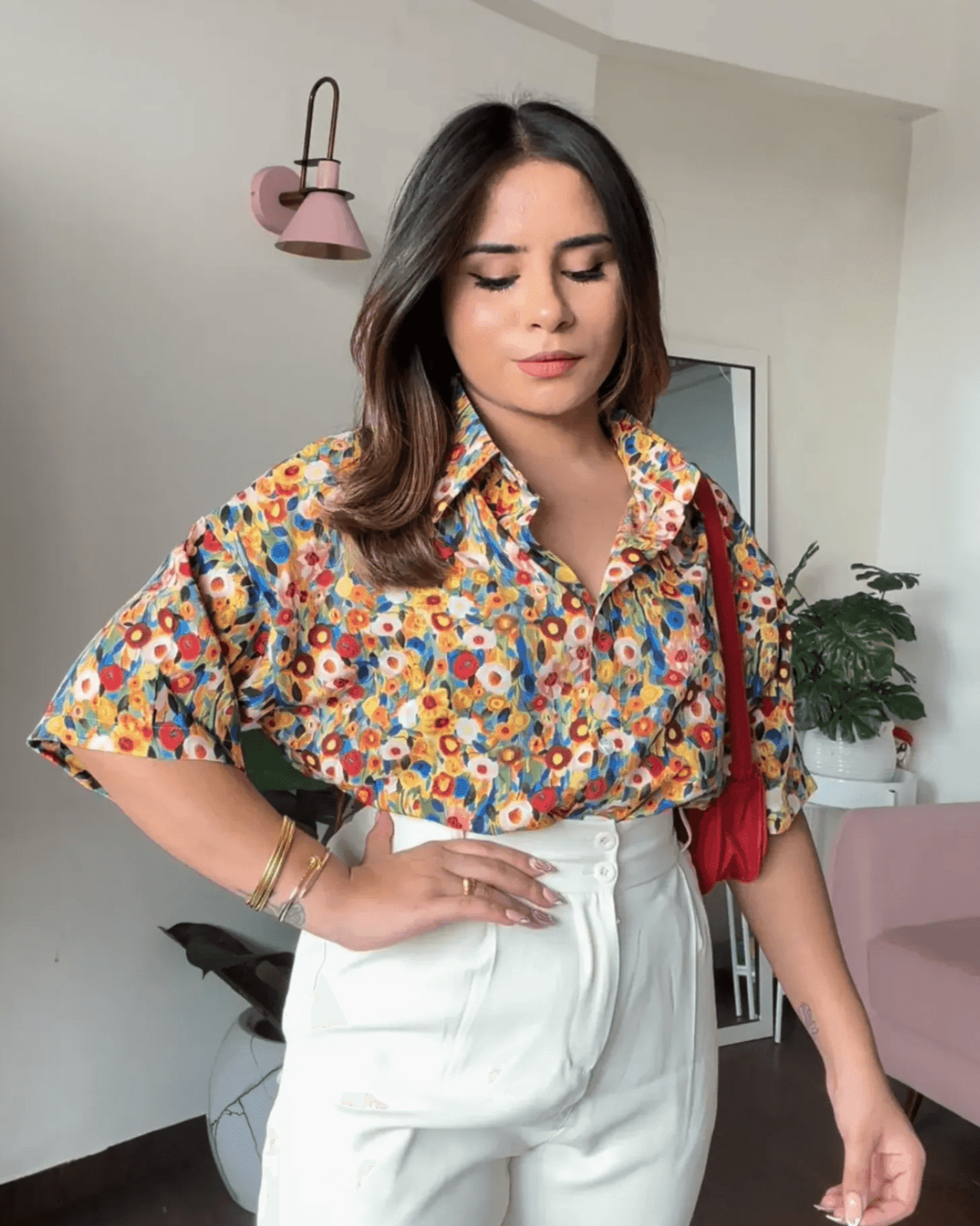 Printed Crepe Cut Sleeve Shirt