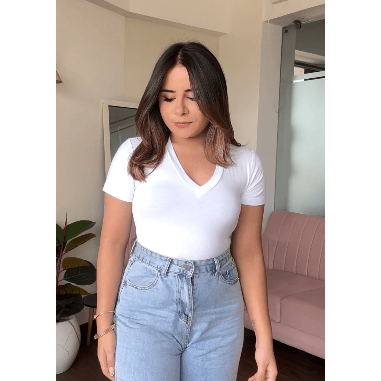 V Neck Solid Bodysuit