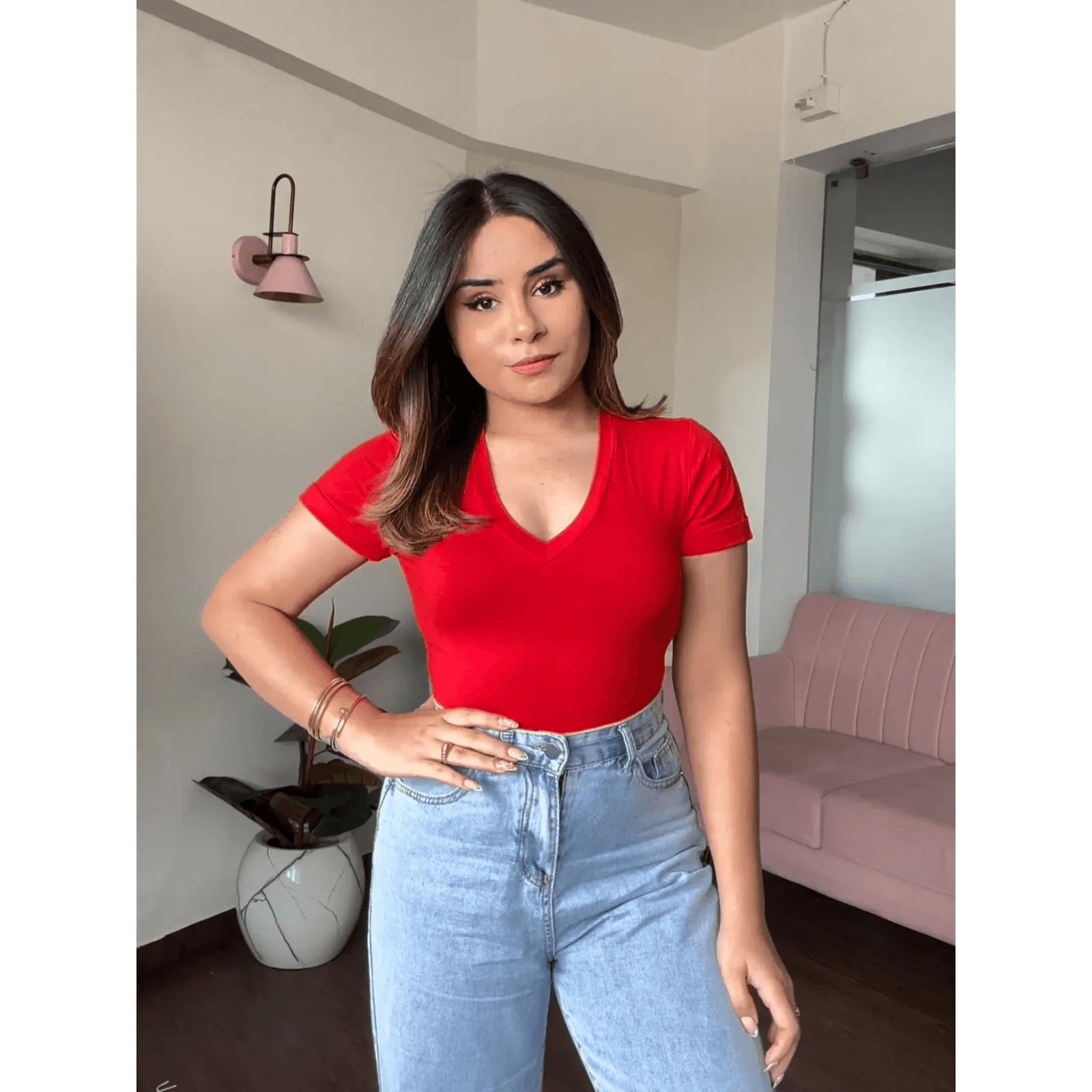 V Neck Solid Bodysuit