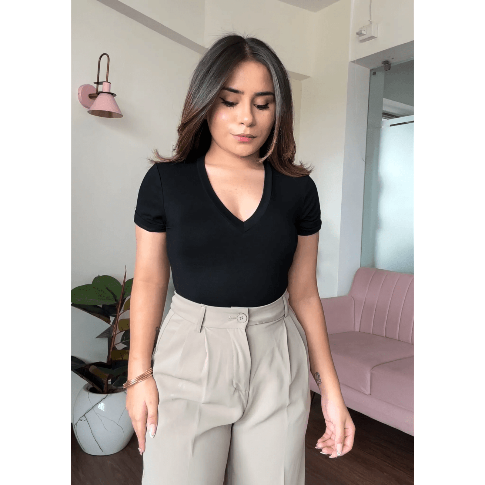 V Neck Solid Bodysuit