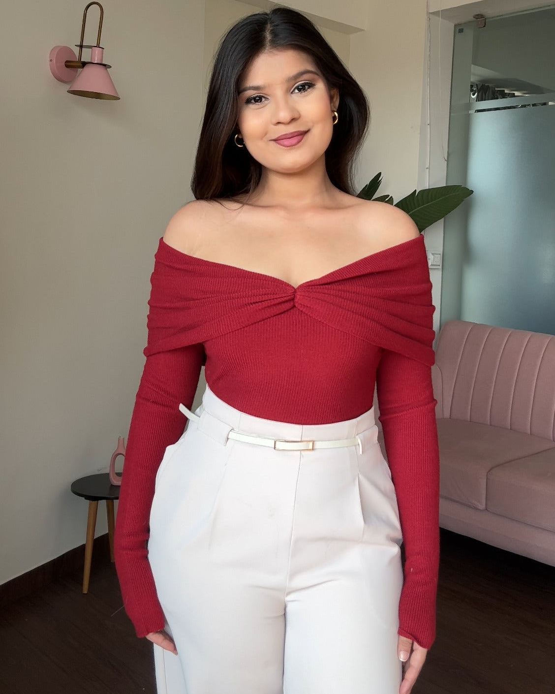 Draped Style Off Shoulder Sweater Top