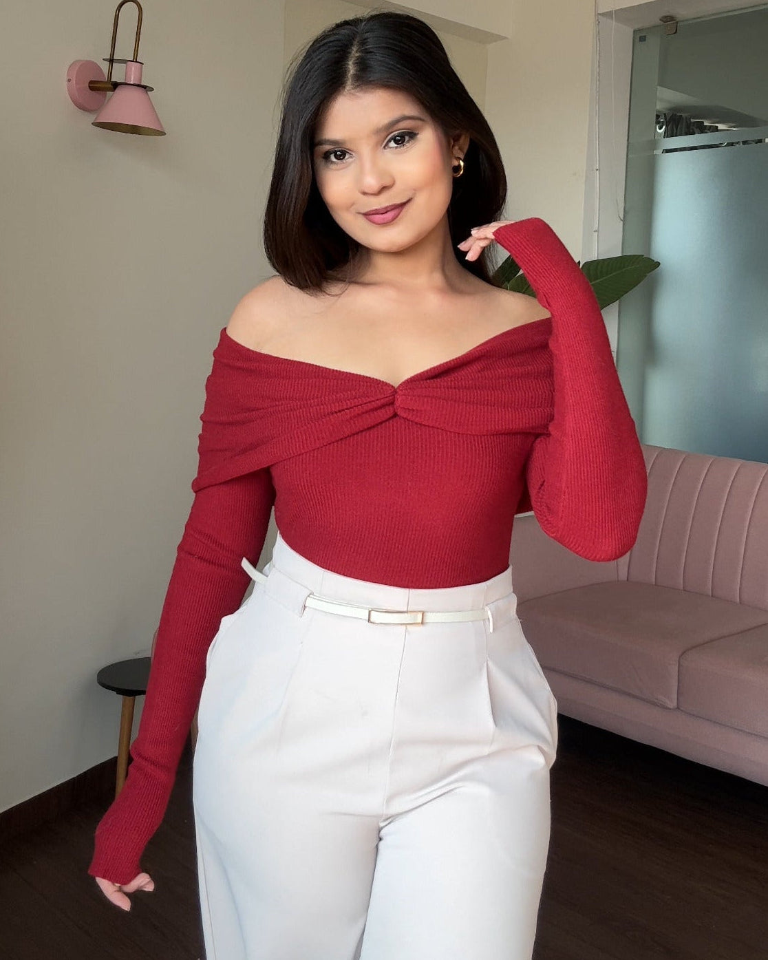 Draped Style Off Shoulder Sweater Top