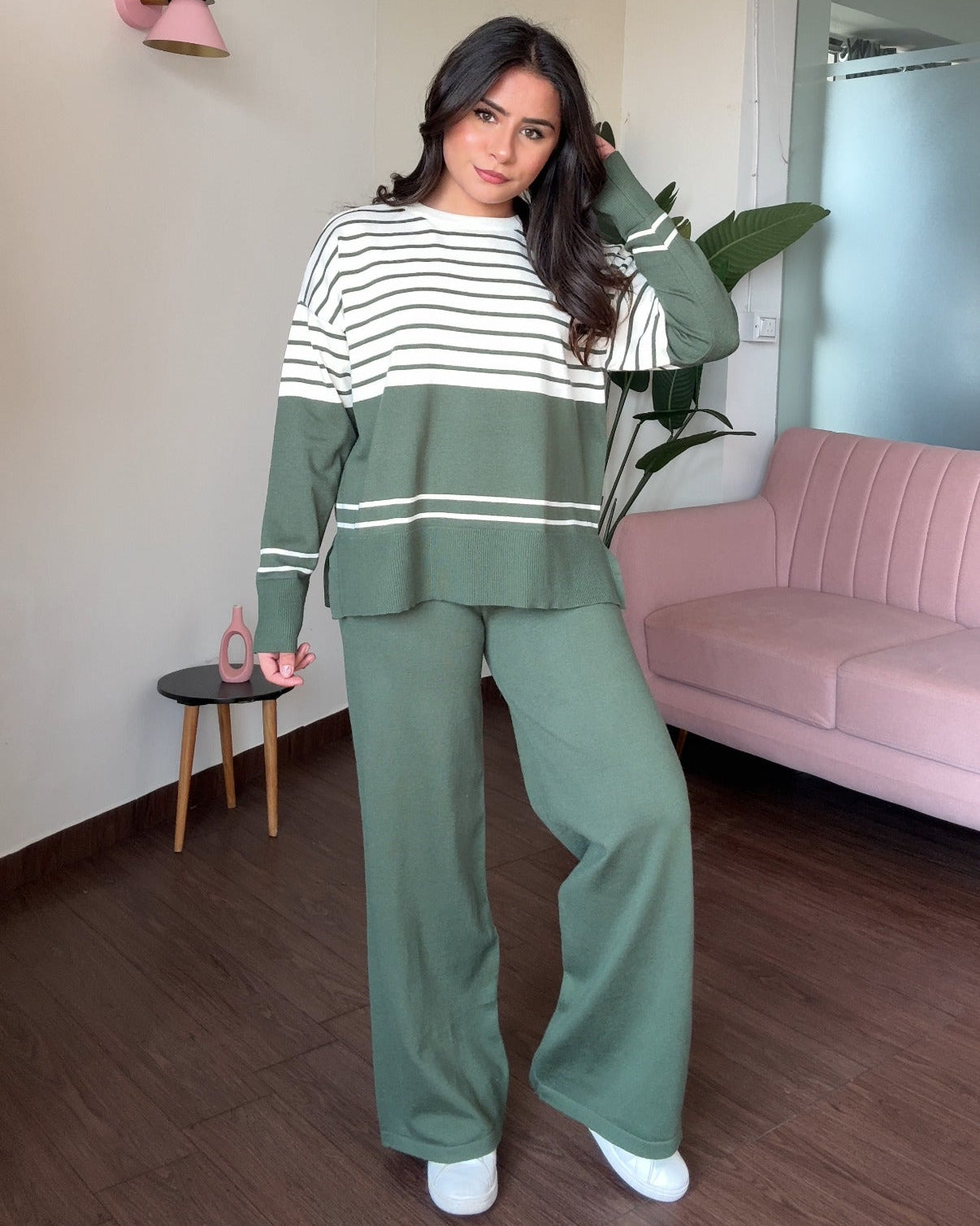 Dual Pattern Stripped Relaxed Fit Co-ord Set