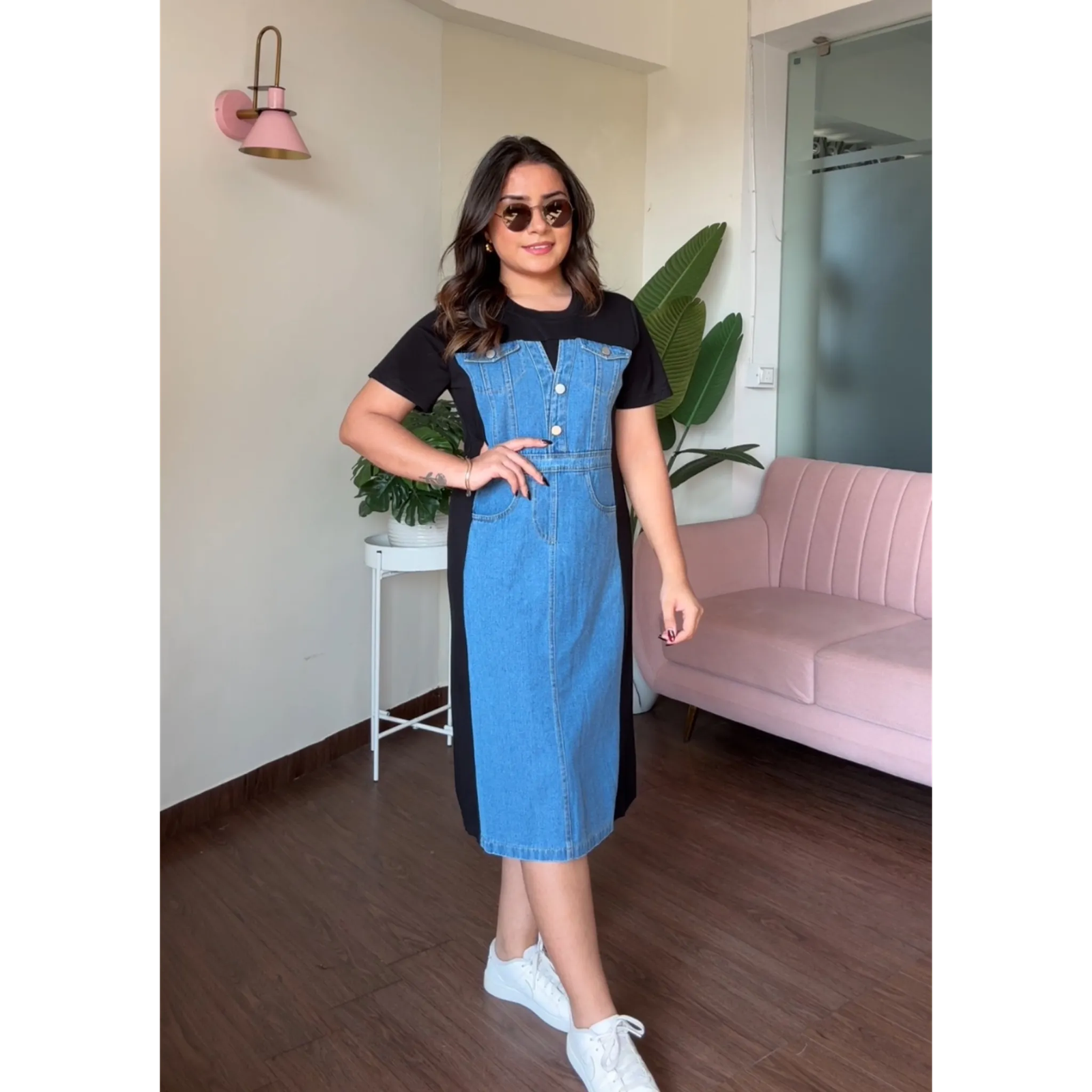 Dual Tone Denim Midi T-Shirt Dress