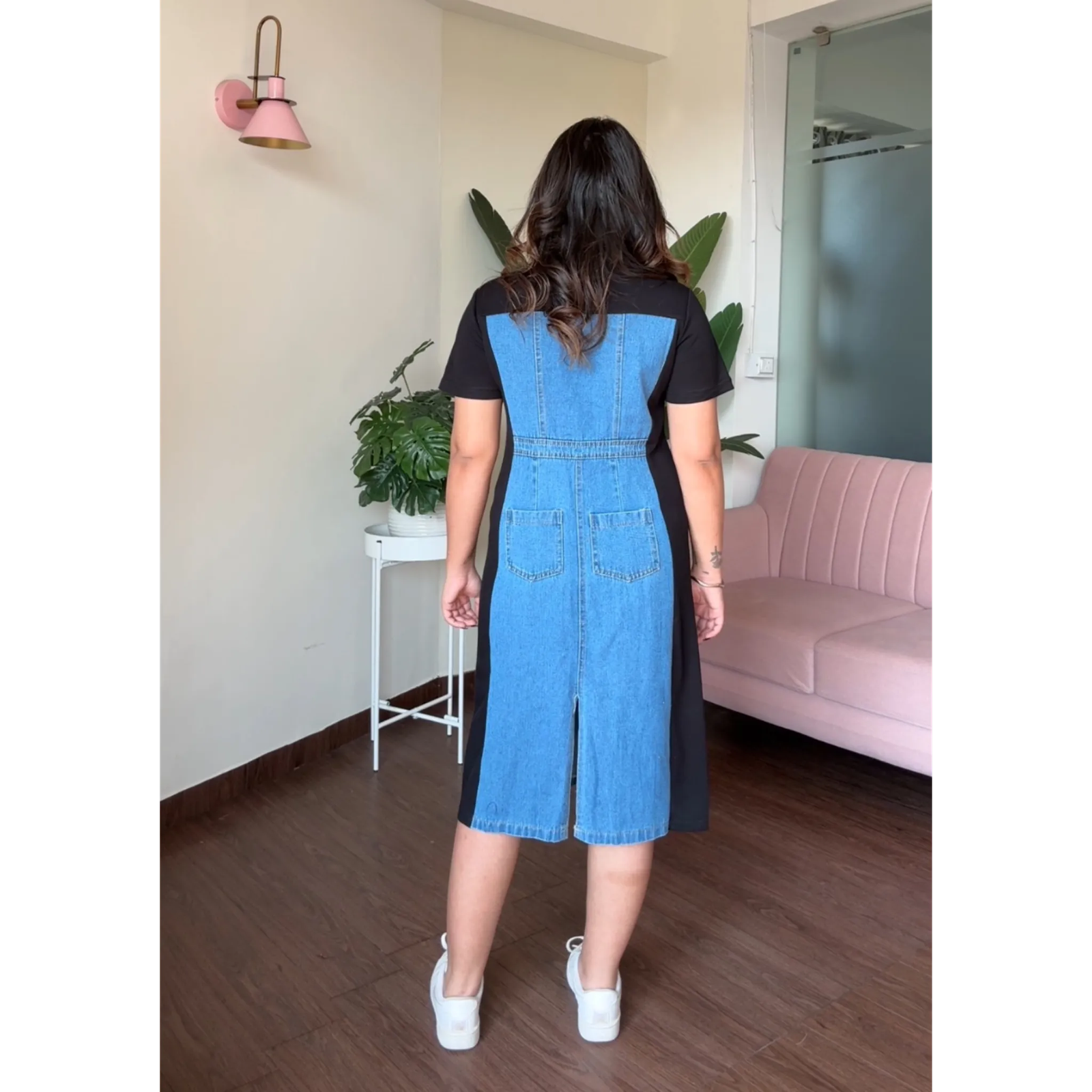 Dual Tone Denim Midi T-Shirt Dress