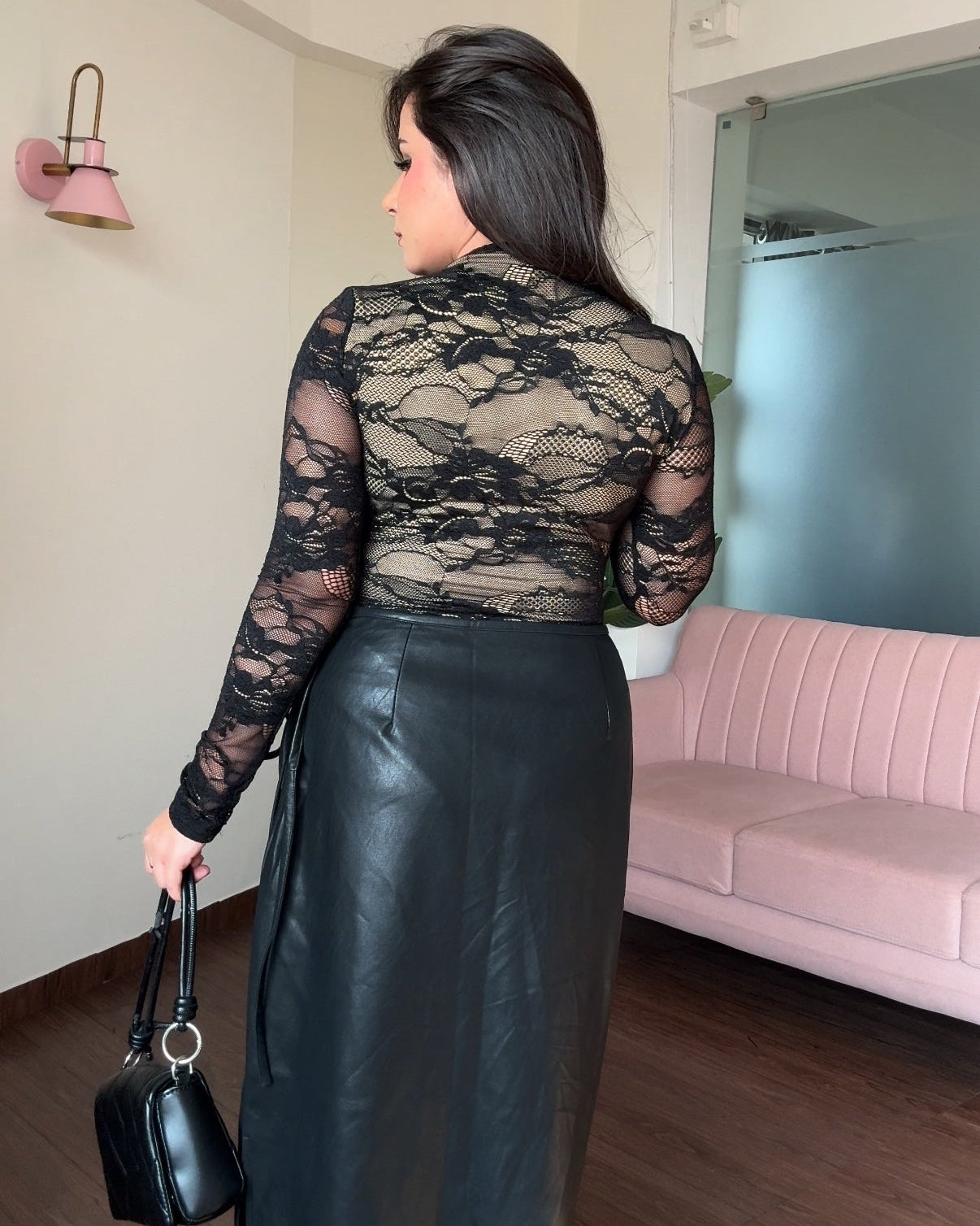 Lacy Double Layered Highneck Bodysuit Full Sleeve