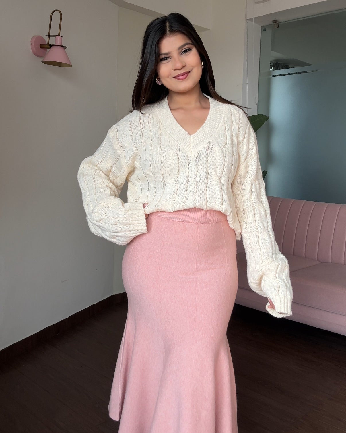 V Neck Textured Baggy Sweater