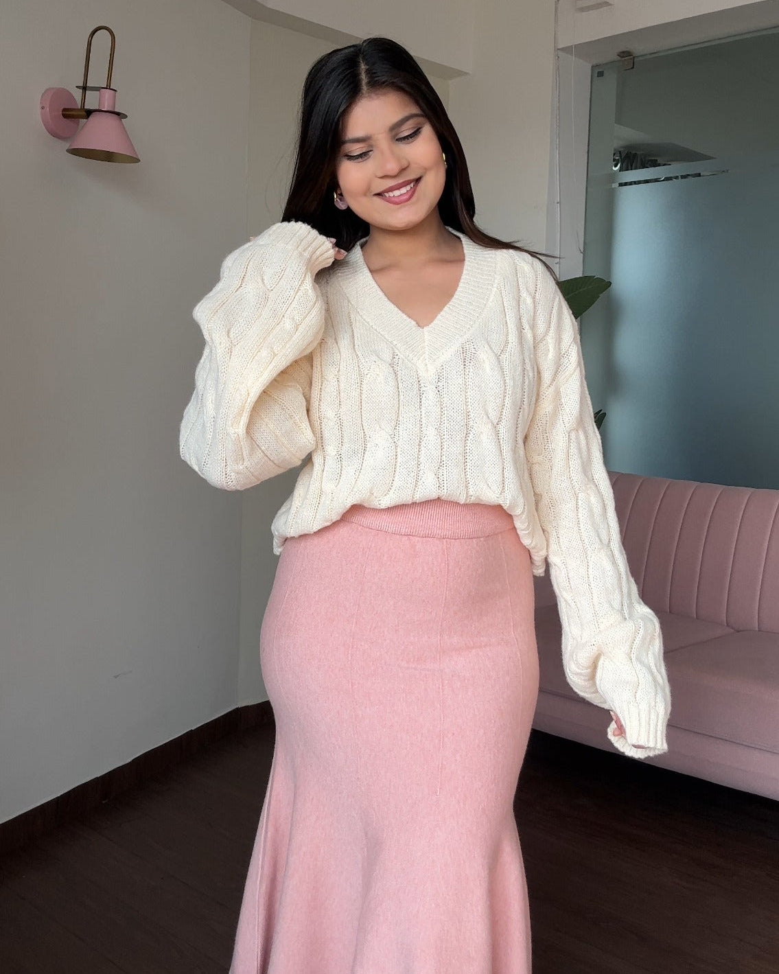 V Neck Textured Baggy Sweater