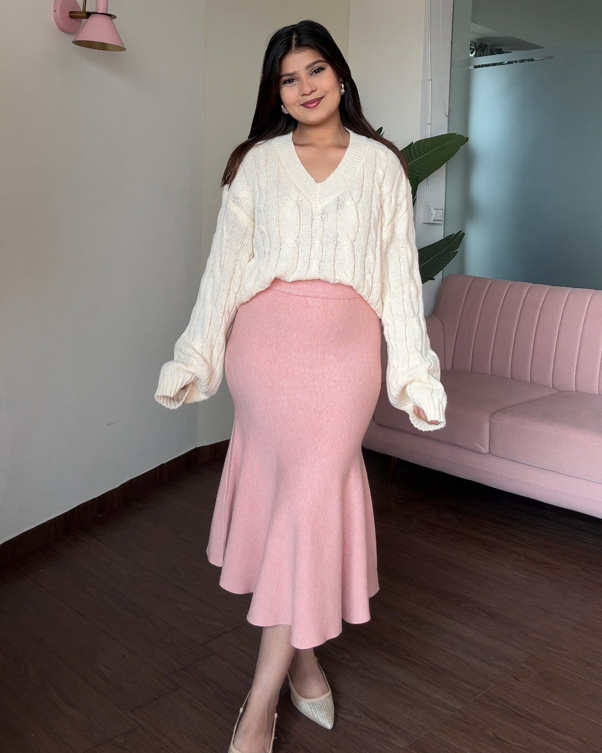 Bodycon Flared Winter Knitted Midi Skirt