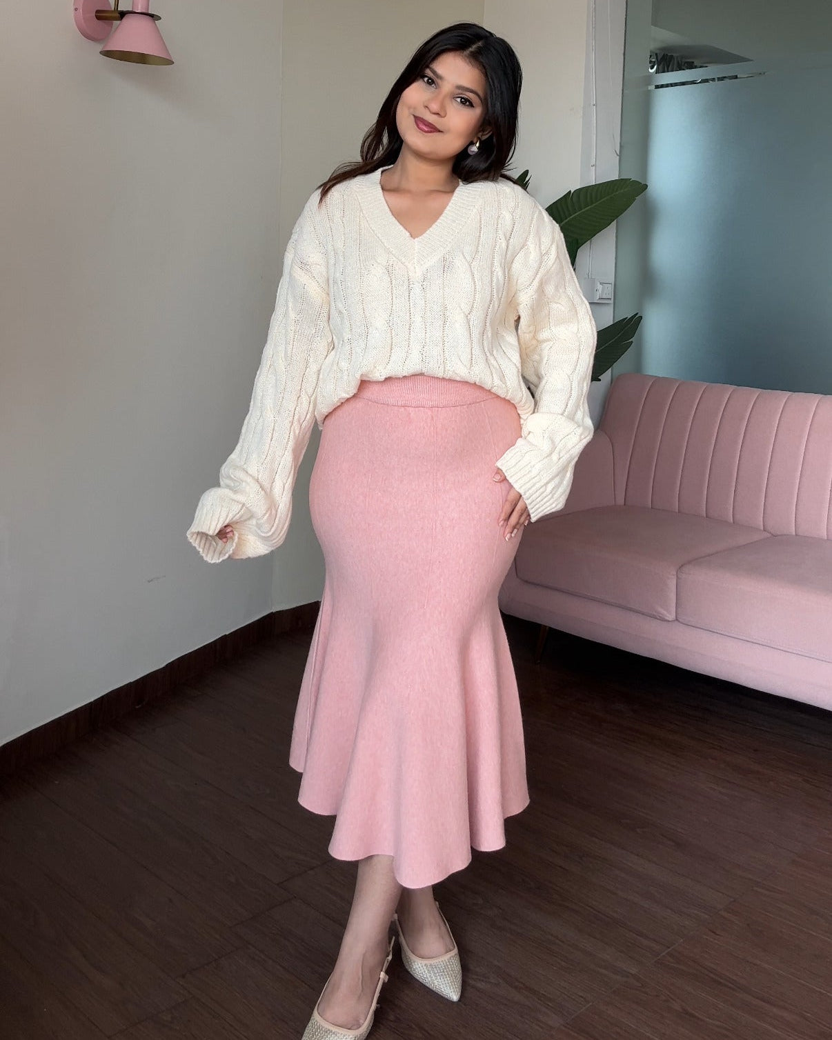 Bodycon Flared Winter Knitted Midi Skirt