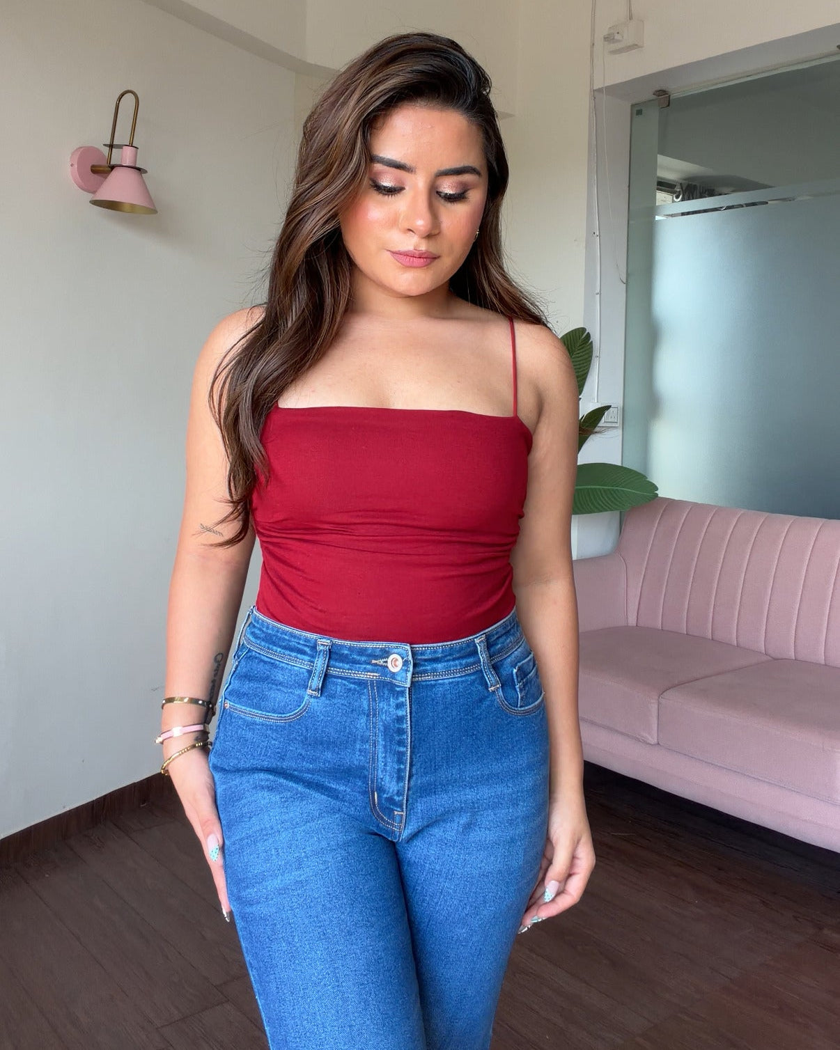 Ruched Padded Solid Cami Top