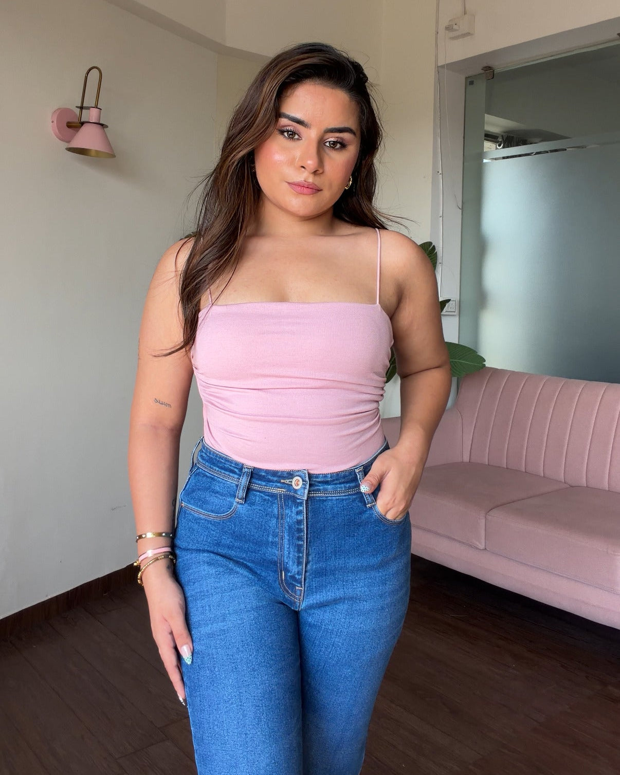 Ruched Padded Solid Cami Top