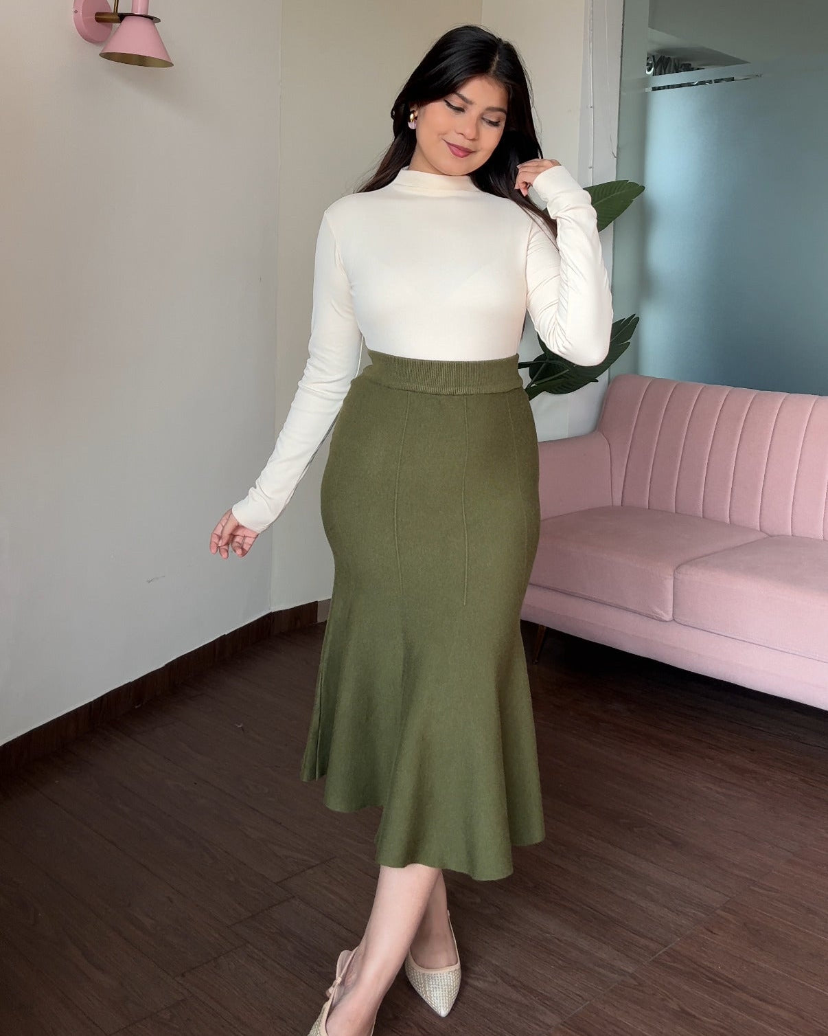 Bodycon Flared Winter Knitted Midi Skirt
