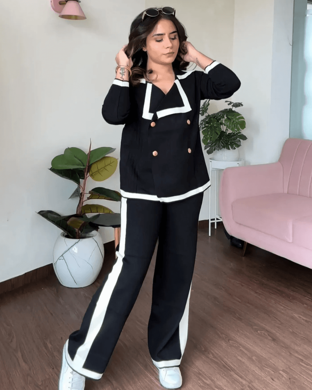 Knitted Cardigan Golden Button Co-ord Set