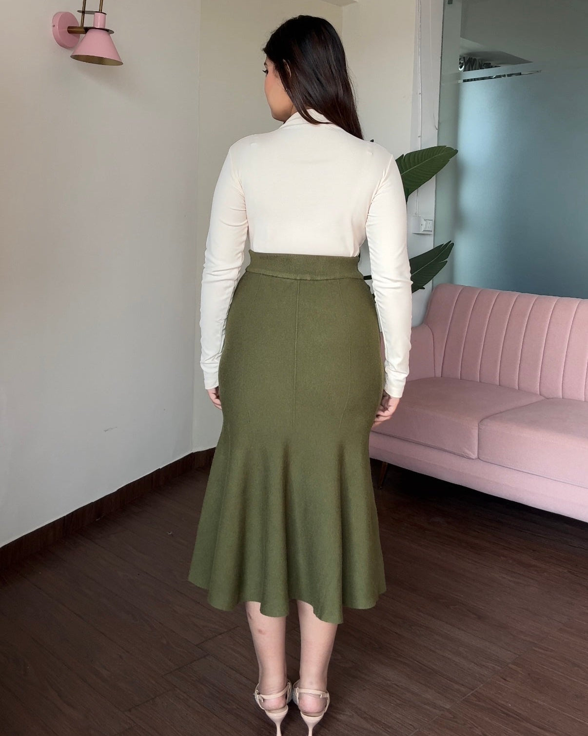 Bodycon Flared Winter Knitted Midi Skirt