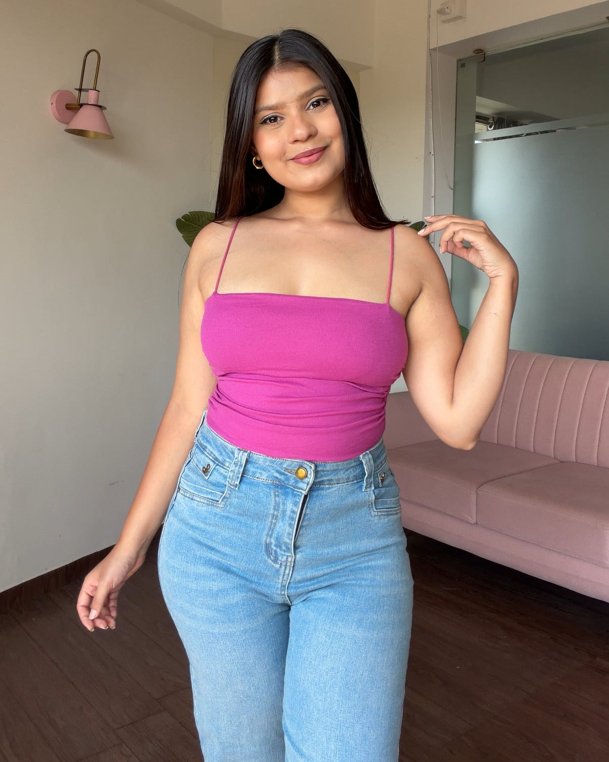 Ruched Padded Solid Cami Top